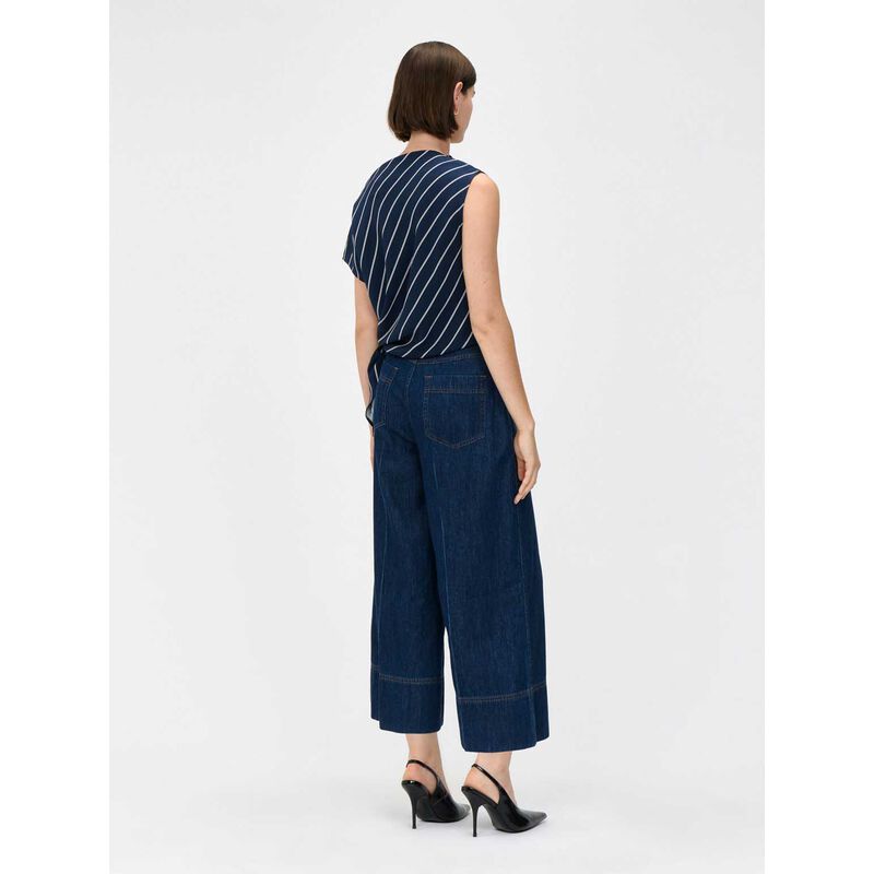 Veronika Maine Navy Pinstripe Draped Top image number 1